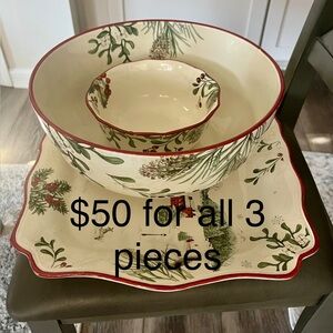 Festive Holiday Bowl and Tray Set